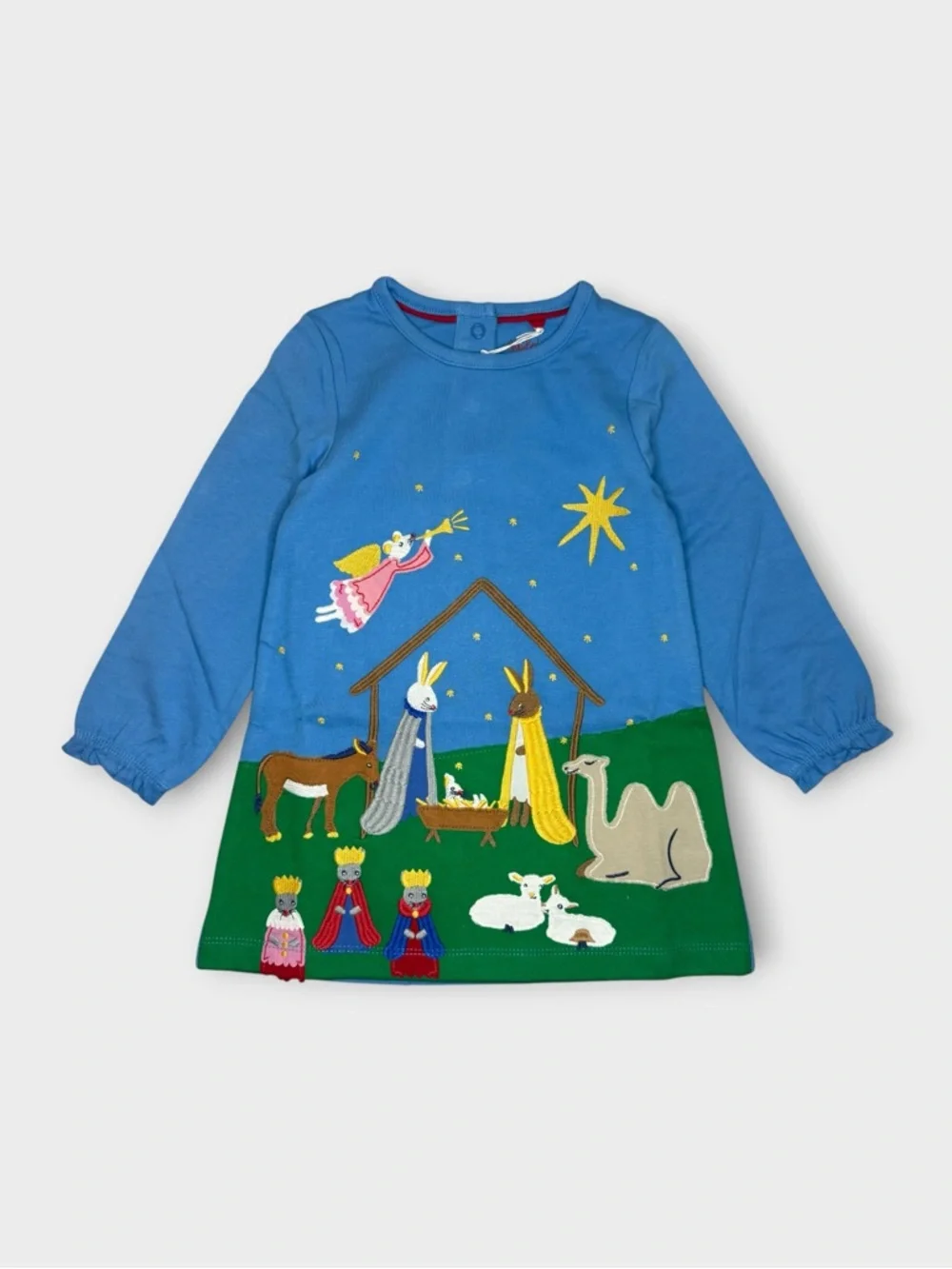 Mini Boden Holiday Nativity Scene Applique Dress & Stripe Leggings Matching Set